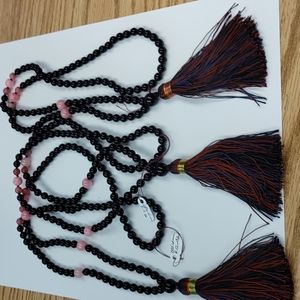 Black Obsidian and pink quartz mala necklaces